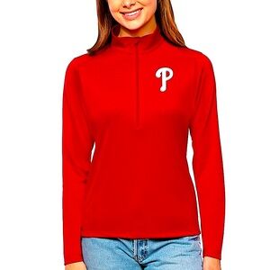 ❤️ New Women’s Red Long Sleeve Quarter-Zip Pullover with Phillies Logo Large